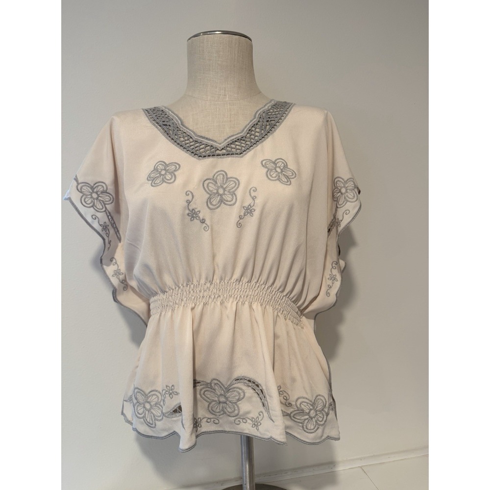 Vintage Twenty One Womens Y2K Boho Top Size Medium Beige Grey Fairycore